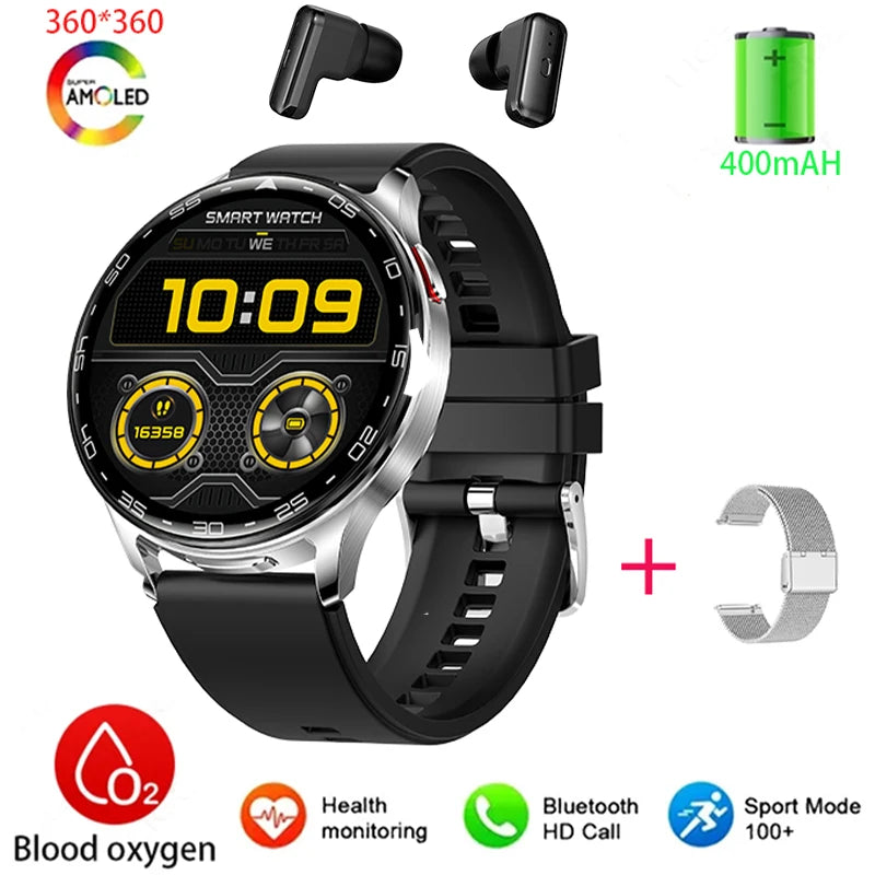 2025 New Smart Watch TWS 2-in-1 Bluetooth Earphones 1.39 inch Full Touch Screen HIFI 9D Sound Quality Sports Health Monitoring