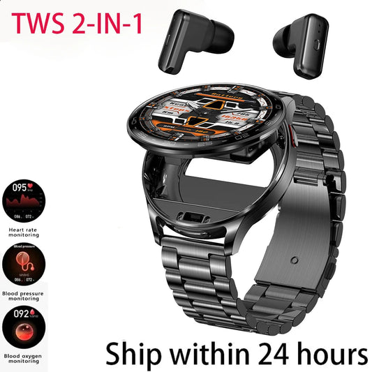 2025 New Smart Watch TWS 2-in-1 Bluetooth Earphones 1.39 inch Full Touch Screen HIFI 9D Sound Quality Sports Health Monitoring
