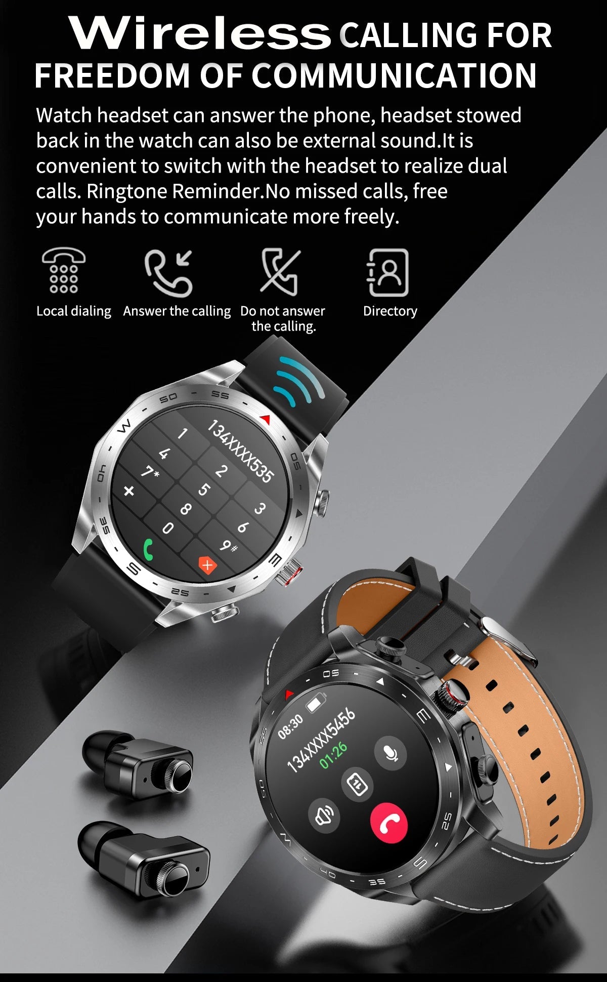 Men's super smart watch with 400mAh large battery and stainless steel body sturdy and durable with Bluetooth calling function