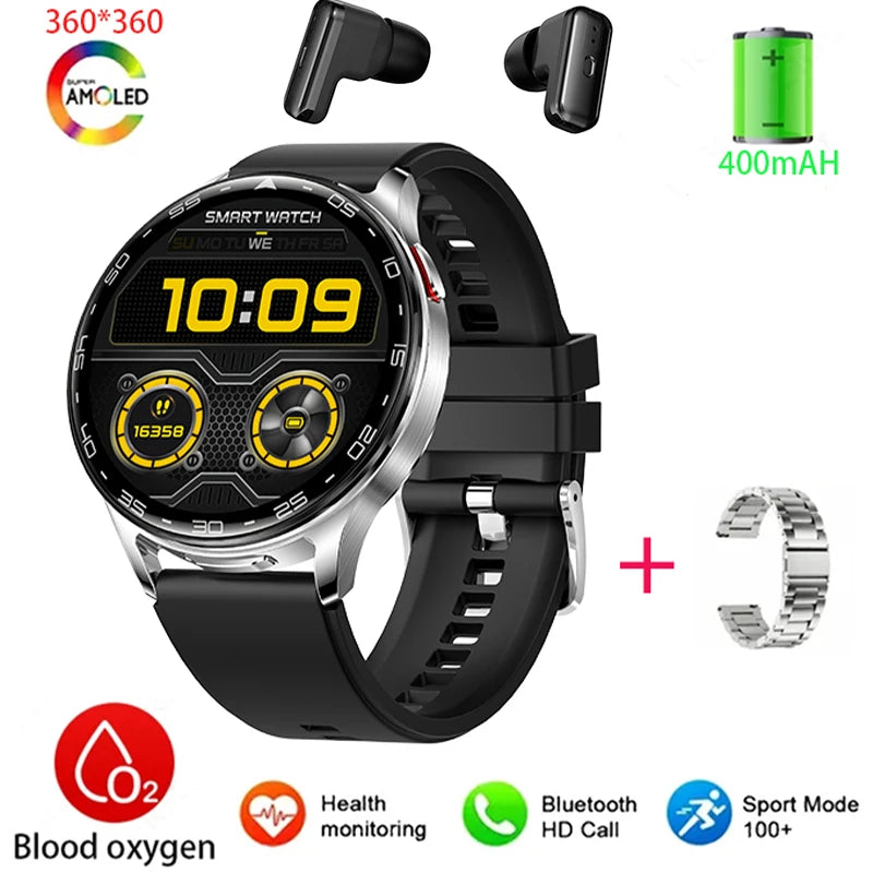 2025 New Smart Watch TWS 2-in-1 Bluetooth Earphones 1.39 inch Full Touch Screen HIFI 9D Sound Quality Sports Health Monitoring