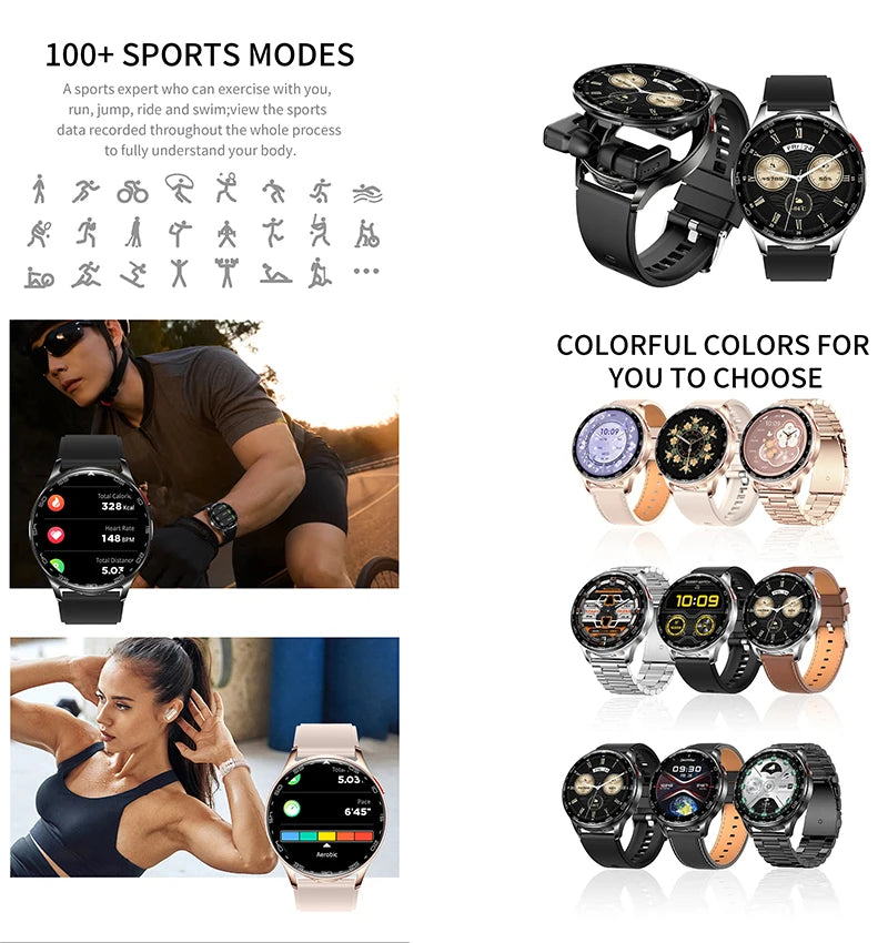 2025 New Smart Watch TWS 2-in-1 Bluetooth Earphones 1.39 inch Full Touch Screen HIFI 9D Sound Quality Sports Health Monitoring