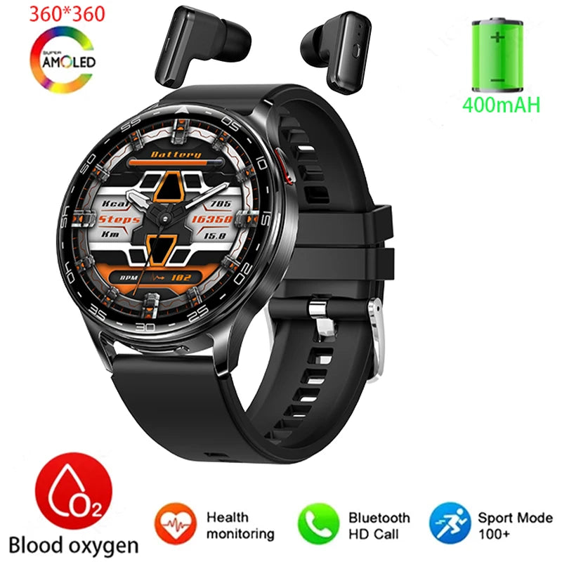 2025 New Smart Watch TWS 2-in-1 Bluetooth Earphones 1.39 inch Full Touch Screen HIFI 9D Sound Quality Sports Health Monitoring
