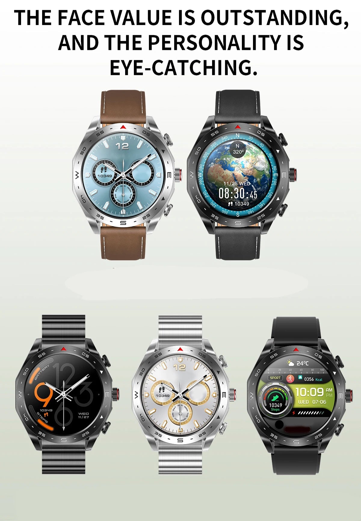 Men's super smart watch with 400mAh large battery and stainless steel body sturdy and durable with Bluetooth calling function