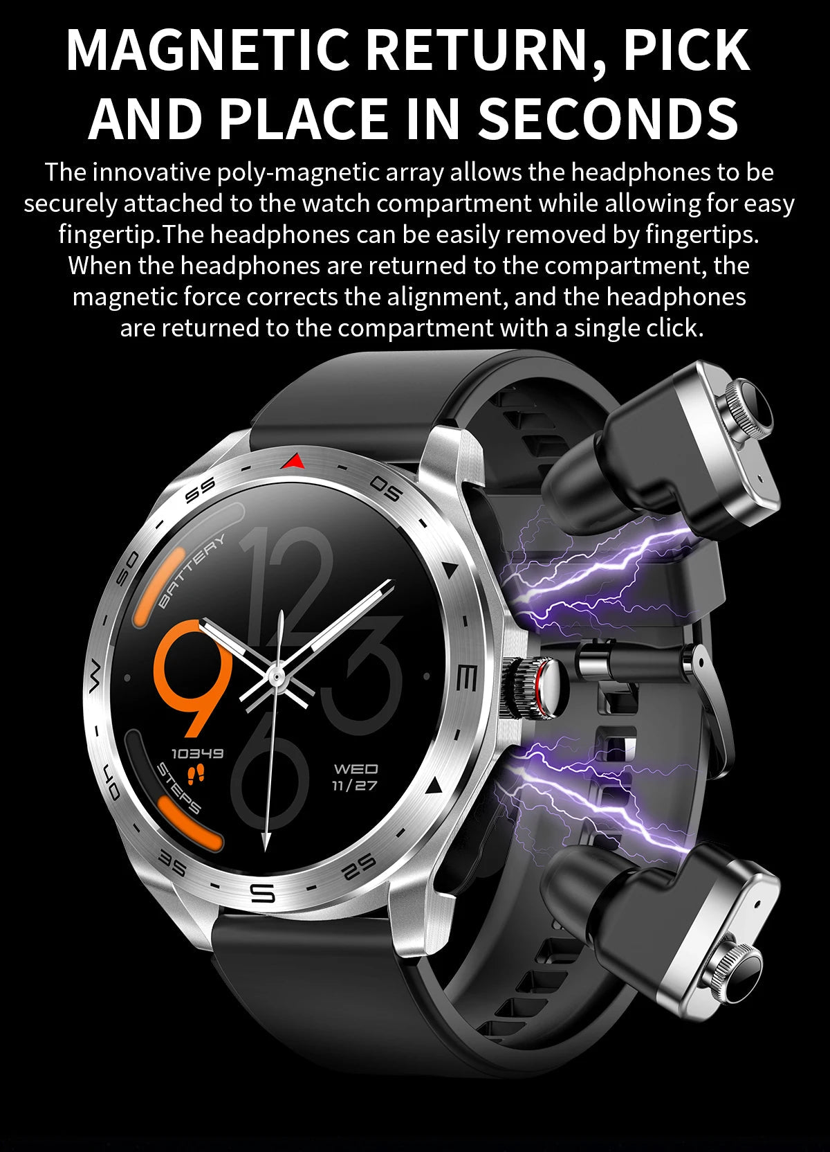 Men's super smart watch with 400mAh large battery and stainless steel body sturdy and durable with Bluetooth calling function