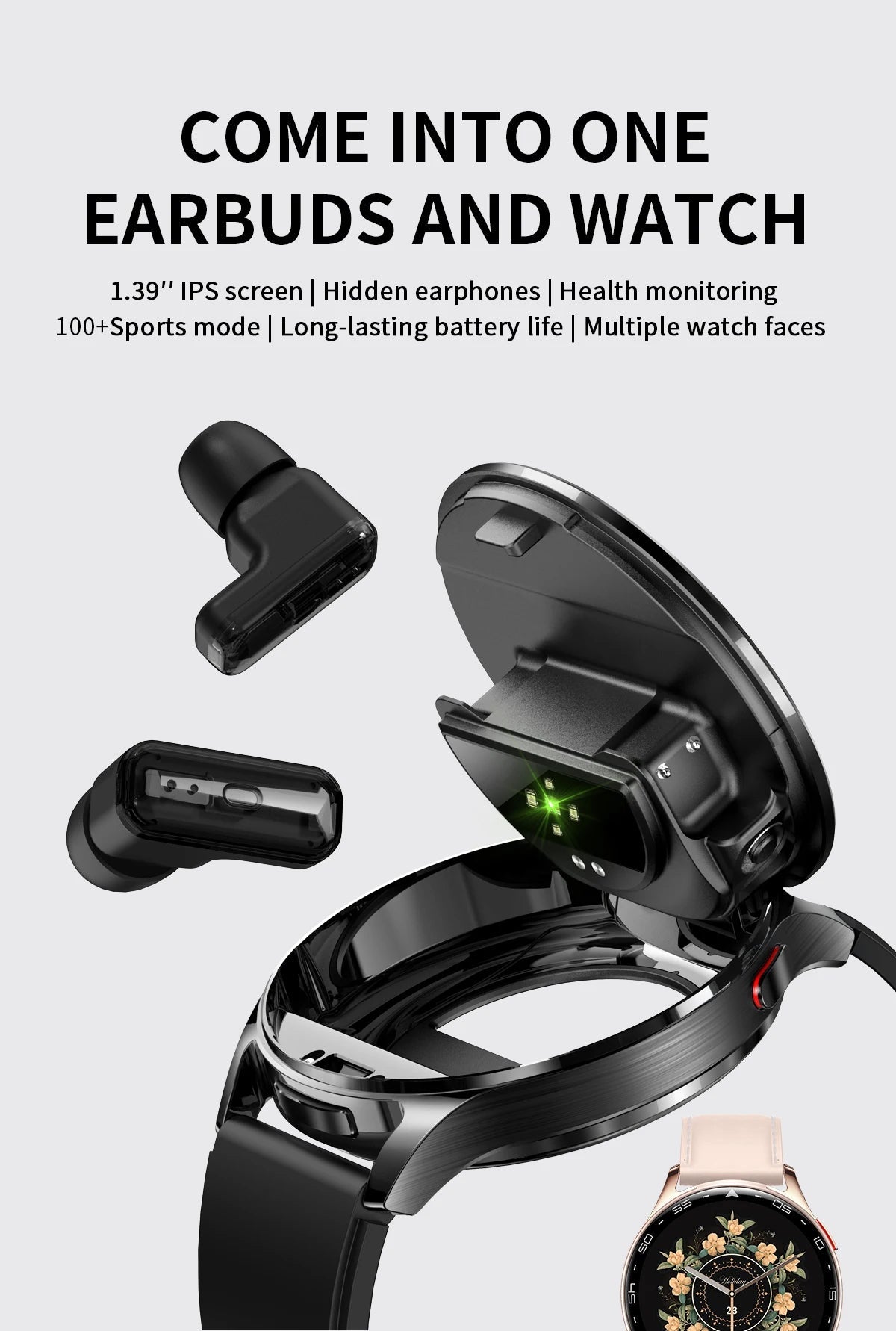 2025 New Smart Watch TWS 2-in-1 Bluetooth Earphones 1.39 inch Full Touch Screen HIFI 9D Sound Quality Sports Health Monitoring