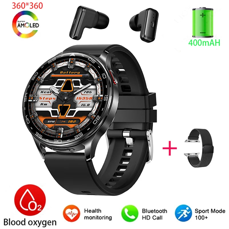 2025 New Smart Watch TWS 2-in-1 Bluetooth Earphones 1.39 inch Full Touch Screen HIFI 9D Sound Quality Sports Health Monitoring