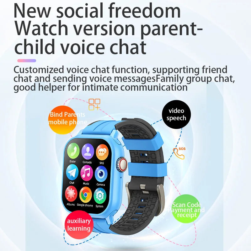 2025 New Smart Watch Android 9.0 Children Phone Watch Sim Card 2+32gb Video Call Wifi Internet GPS Location Tracker Boy Girl SOS