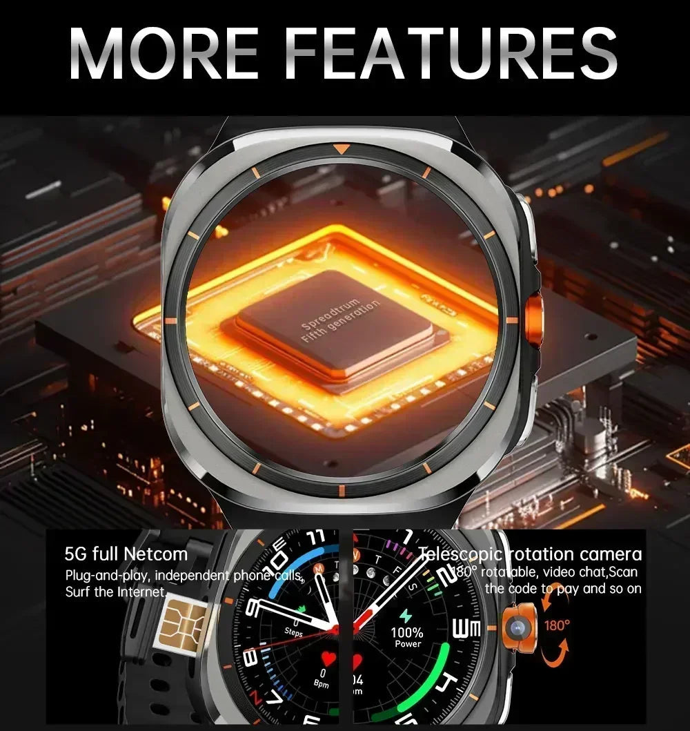 2025 New Smart Watch Android OS Smartwatch 5G Sim Card GPS WIFI Rotary Camera Global Calling 256GB Storage Amoled Screen
