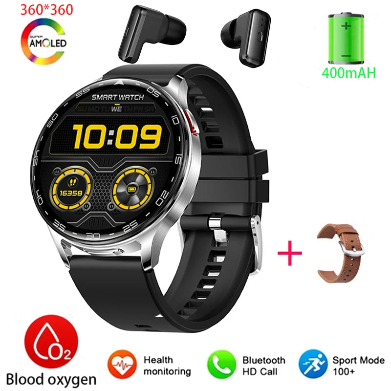 2025 New Smart Watch TWS 2-in-1 Bluetooth Earphones 1.39 inch Full Touch Screen HIFI 9D Sound Quality Sports Health Monitoring