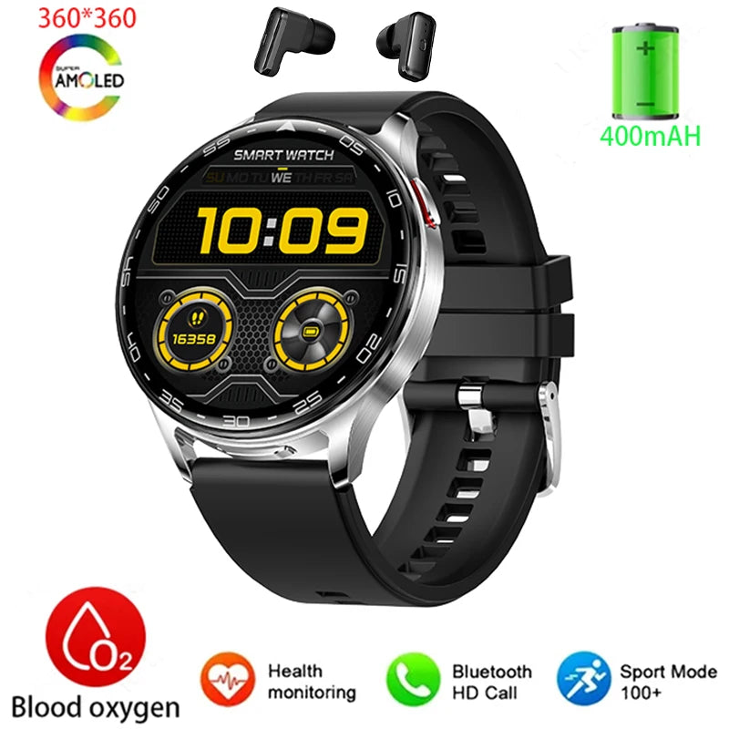 2025 New Smart Watch TWS 2-in-1 Bluetooth Earphones 1.39 inch Full Touch Screen HIFI 9D Sound Quality Sports Health Monitoring